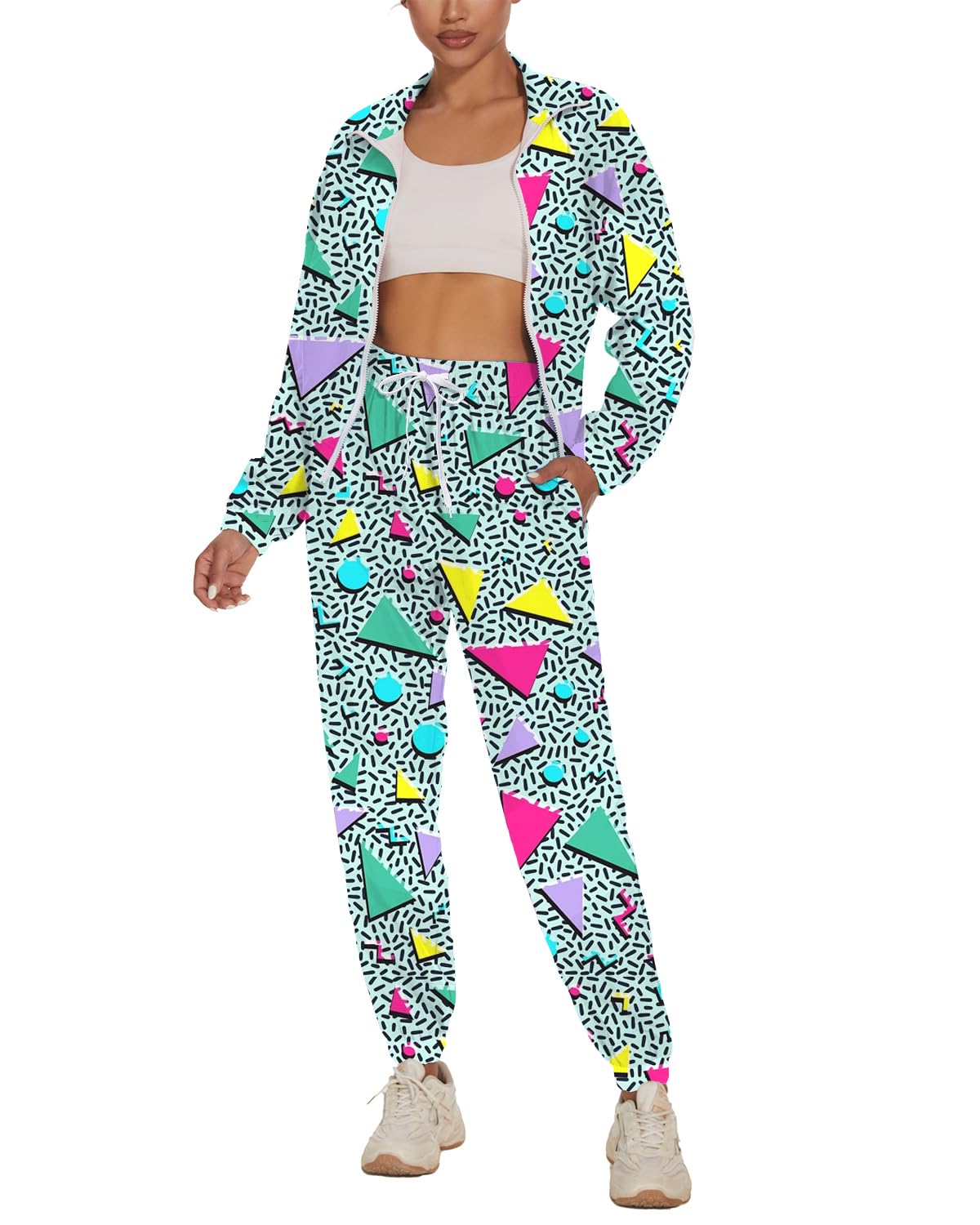 Women's Color Block 2 Piece 80s 90s Set