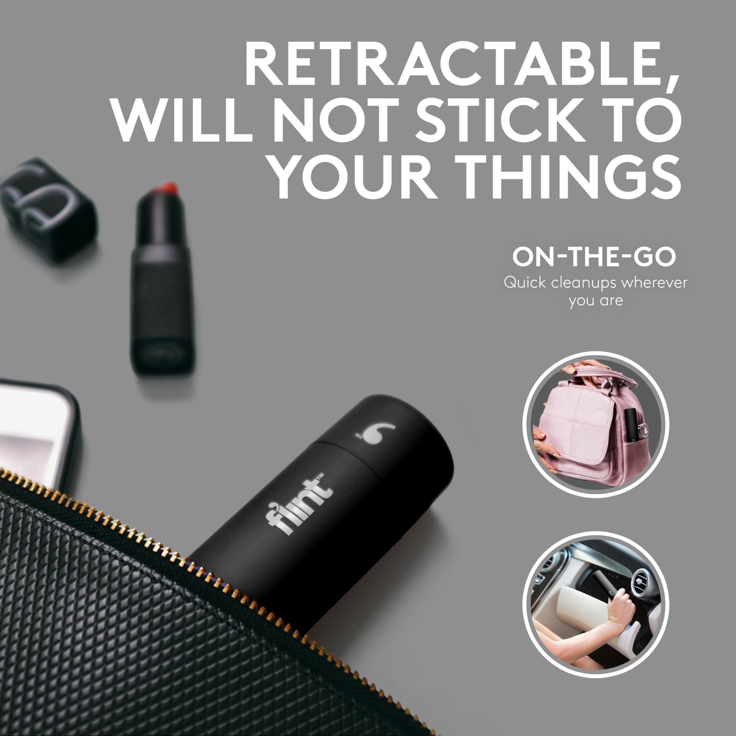 Flint Classic Black Retractable Mini Lint Roller