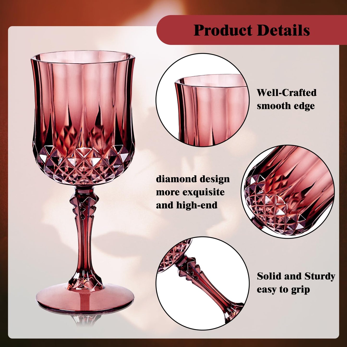 Burgundy Plastic Wine Glasses - 7 Oz Plastic Goblets for Party -24PCS