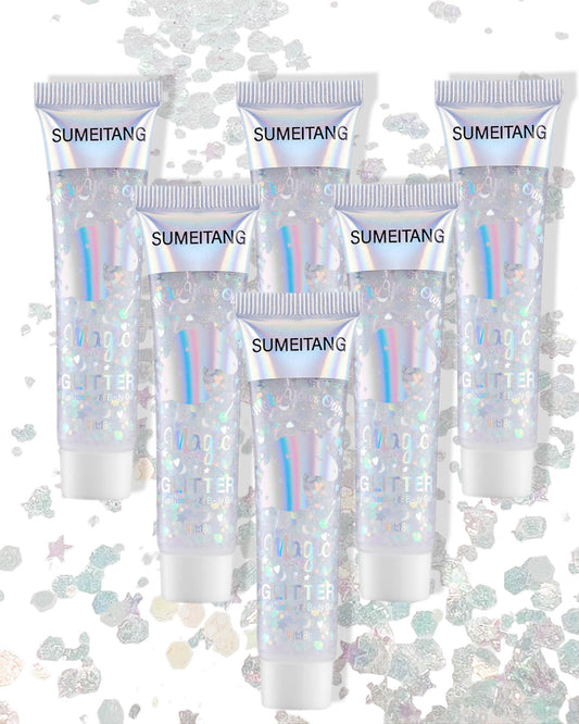Clear White Face Body Glitter Gel- 6 Tubes (Amazon Find - SUMEITANG)