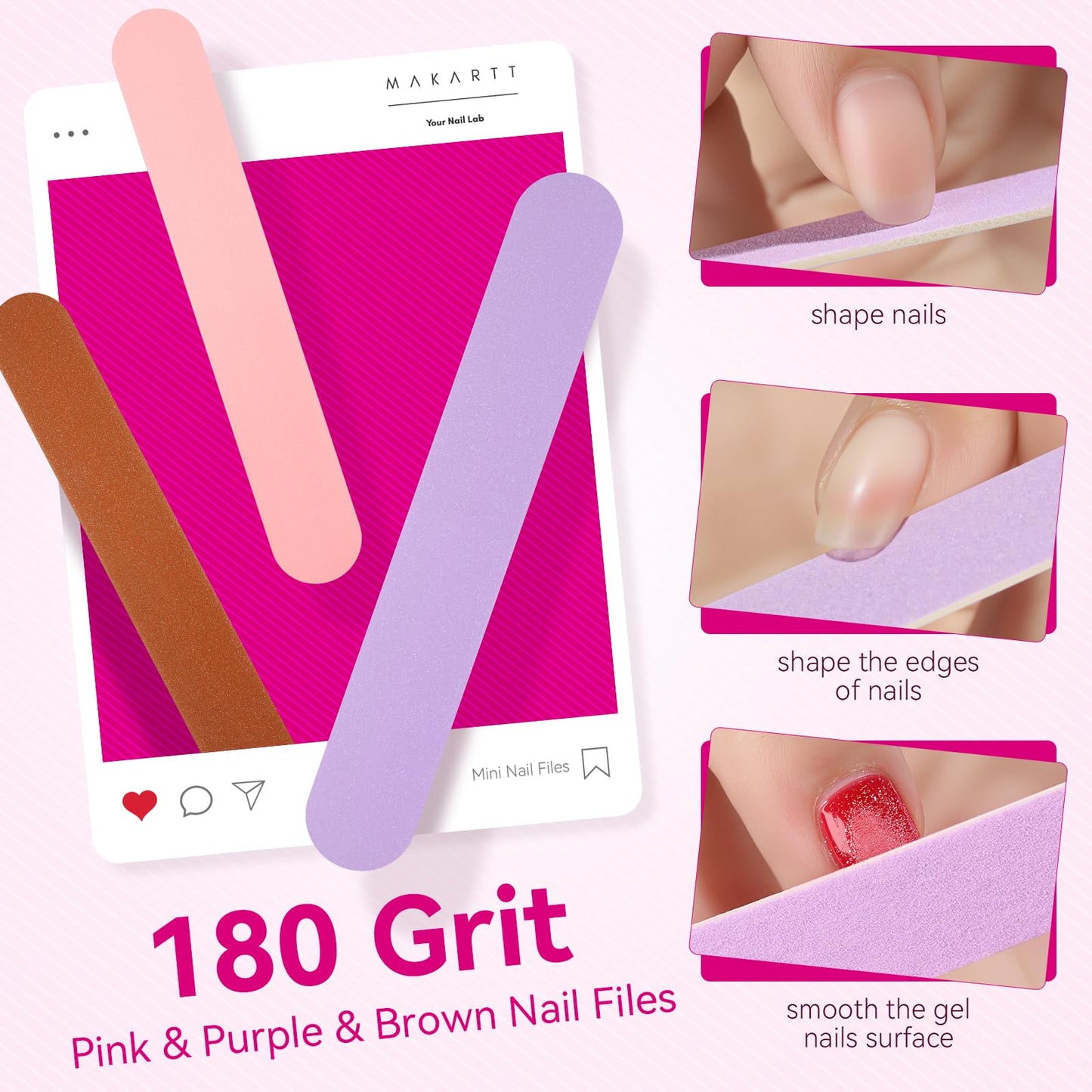 Mini Nail Files Grit Emery Boards for Nails (100/180), 50 Pcs Disposable Doubled Sided Coarse & Fine Bulk Manicure Kit Home Salon Use (Amazon Find - Makartt)