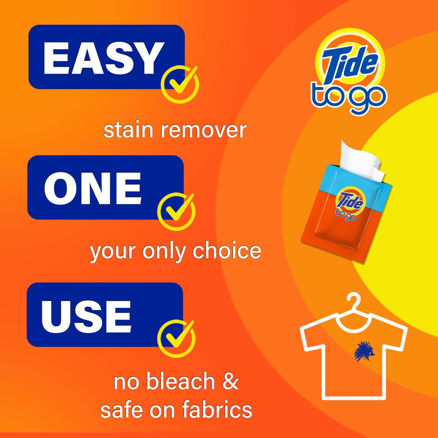 Tide To Go Stain Remover Wipes -3 Pack, (30 Wipes Total)