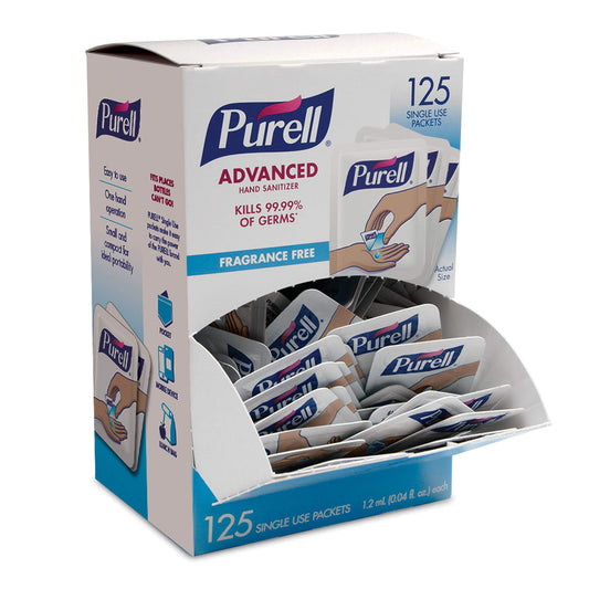 PURELL SINGLES Advanced Hand Sanitizer Gel, Fragrance Free,Single-Use Travel-Size Packets-125 Count