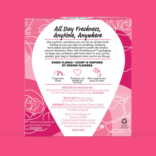 Summer's Eve Sheer Floral Feminine Wipes, Individually Wrapped Wipes, 12 Count