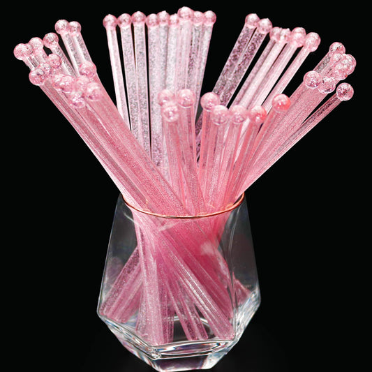 Pink Glitter Plastic Swizzle Sticks-50-PCS