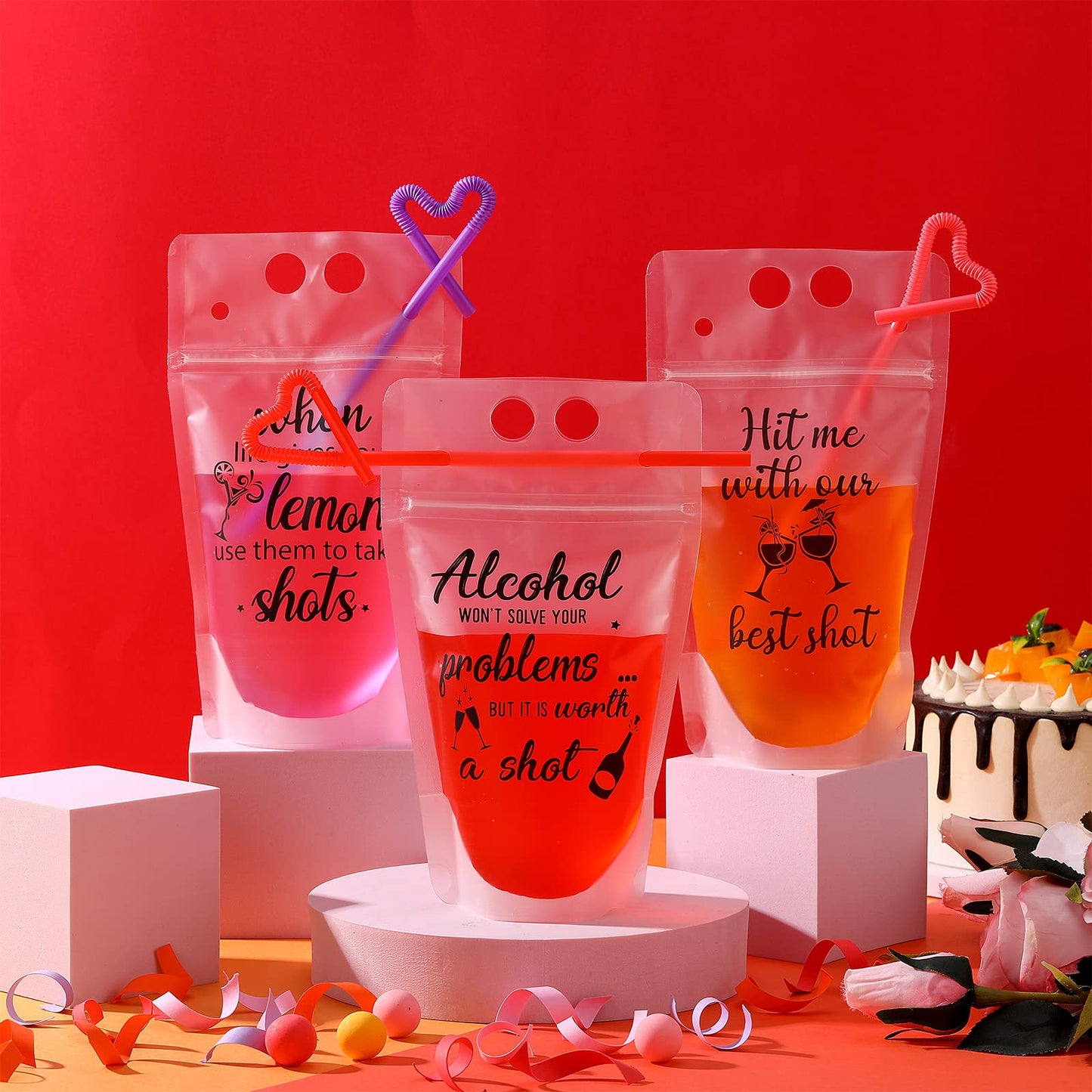 Drink Pouches with Straws -24 sets