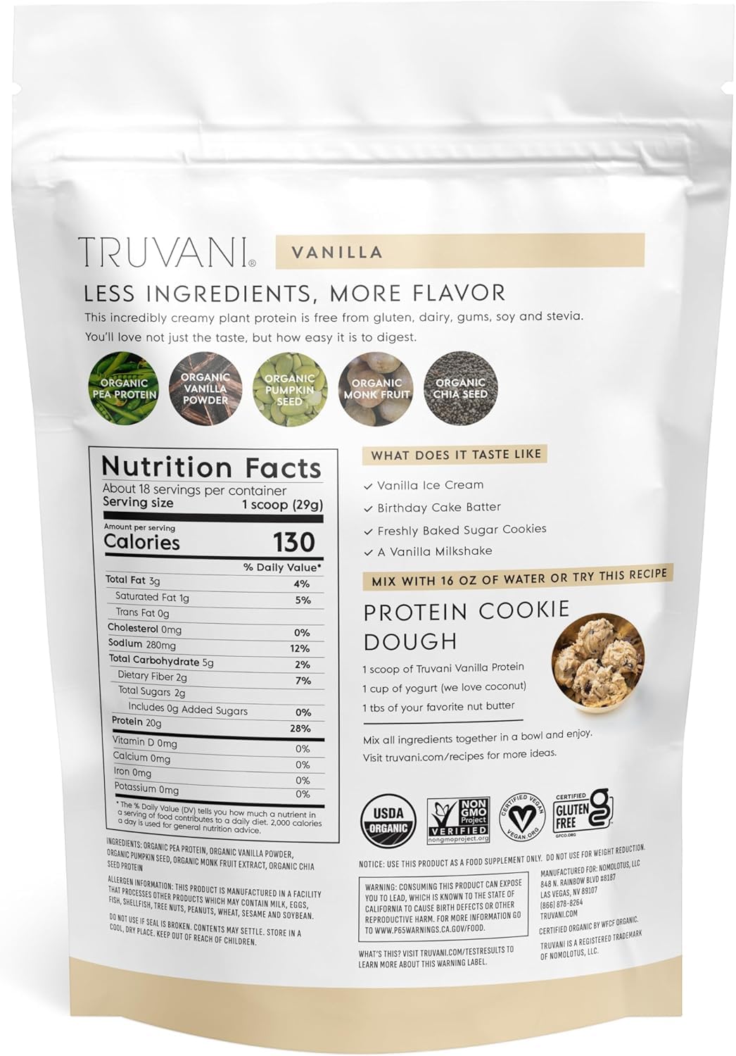 Truvani Organic Plant Based Protein Powder | Vanilla