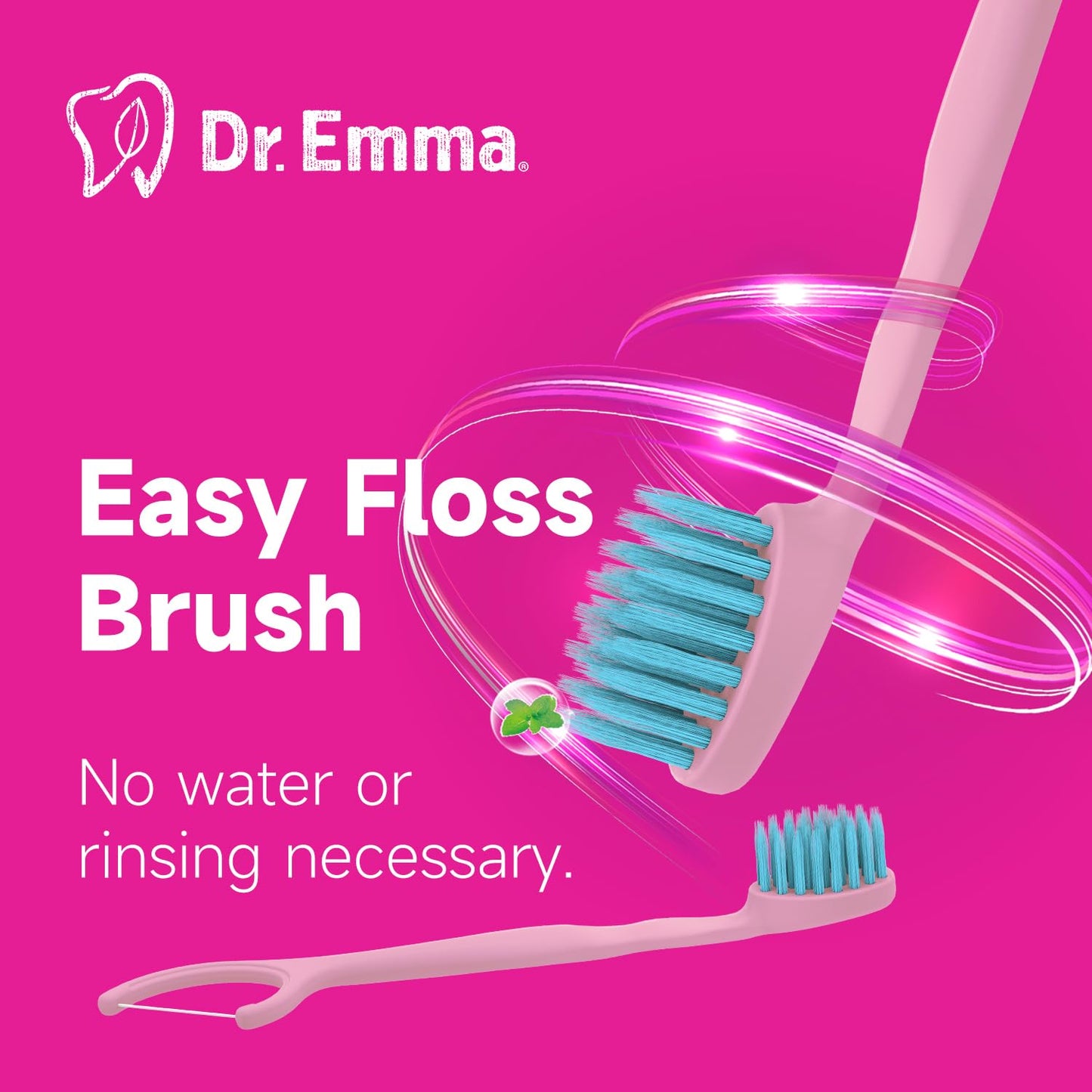 Dr. Emma Mini Brush Disposable Toothbrushes with Floss, Travel Mint Toothbrush-24 Packs