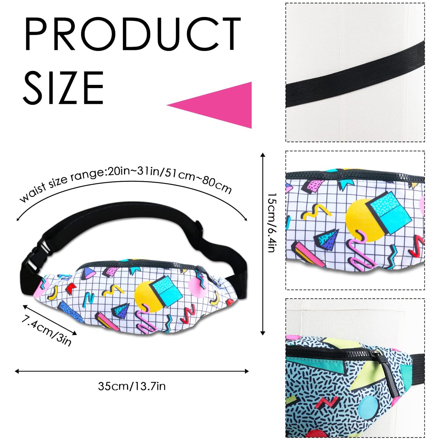 80s 90s Retro Vintage Fanny Pack-6 Pcs