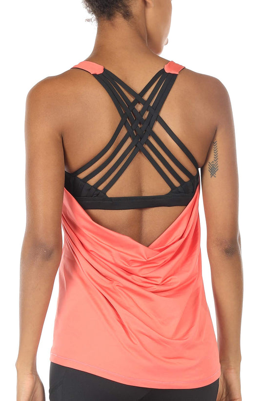 icyzone Yoga Tops Workouts Clothes Activewear Built in Bra Tank Tops for Women (S, Fusion Coral)