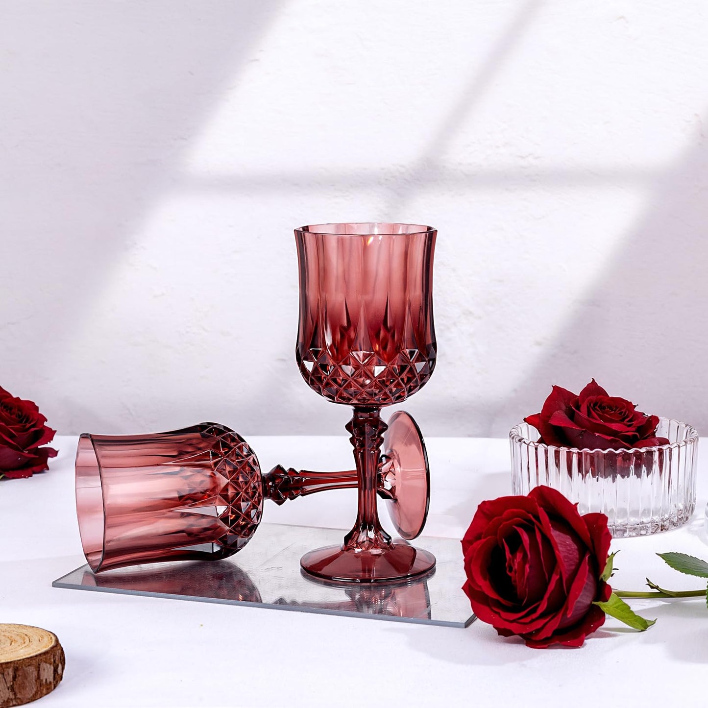 Burgundy Plastic Wine Glasses - 7 Oz Plastic Goblets for Party -24PCS