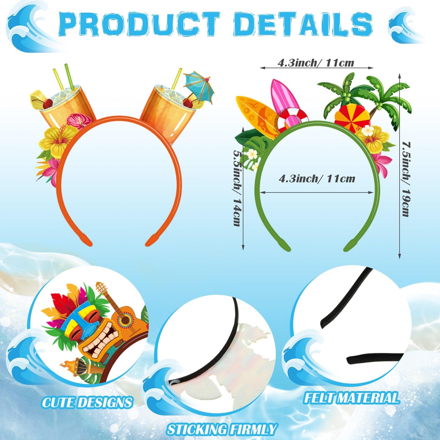 Hawaiian Party Headbands-16 Pcs