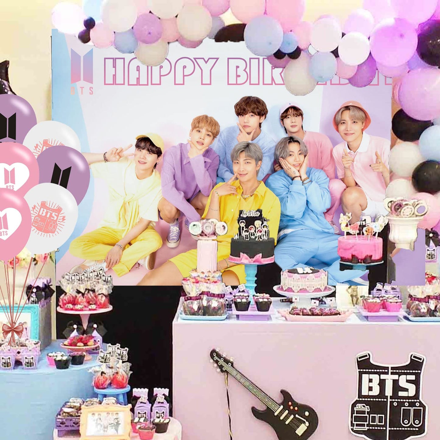 Boy Band Birthday Party Decoration 5ftx3ft Photo Background / 18 Pcs Balloons (Amazon Find -ELZEM)