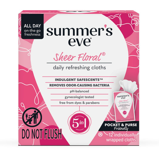 Summer's Eve Sheer Floral Feminine Wipes, Individually Wrapped Wipes, 12 Count