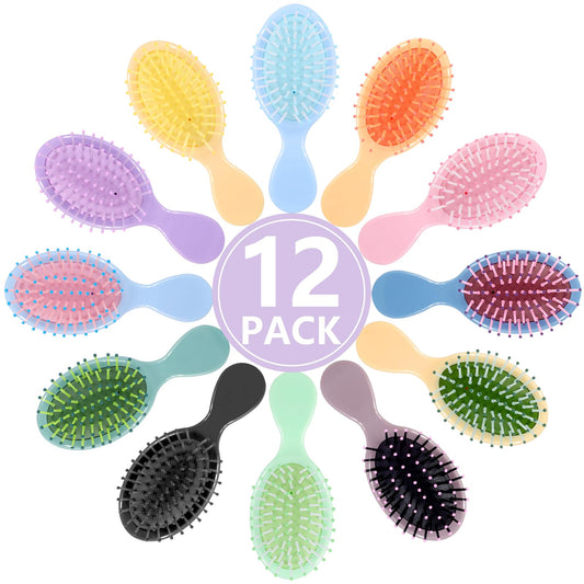 Phyyixs 12 Pack Mini Detangling Brushes - 12 Colors for Wet & Dry Hair, Compact Travel Hairbrush for Teens & Adults, Perfect for Bridesmaid Gifts, Party Favors & Stocking Stuffers