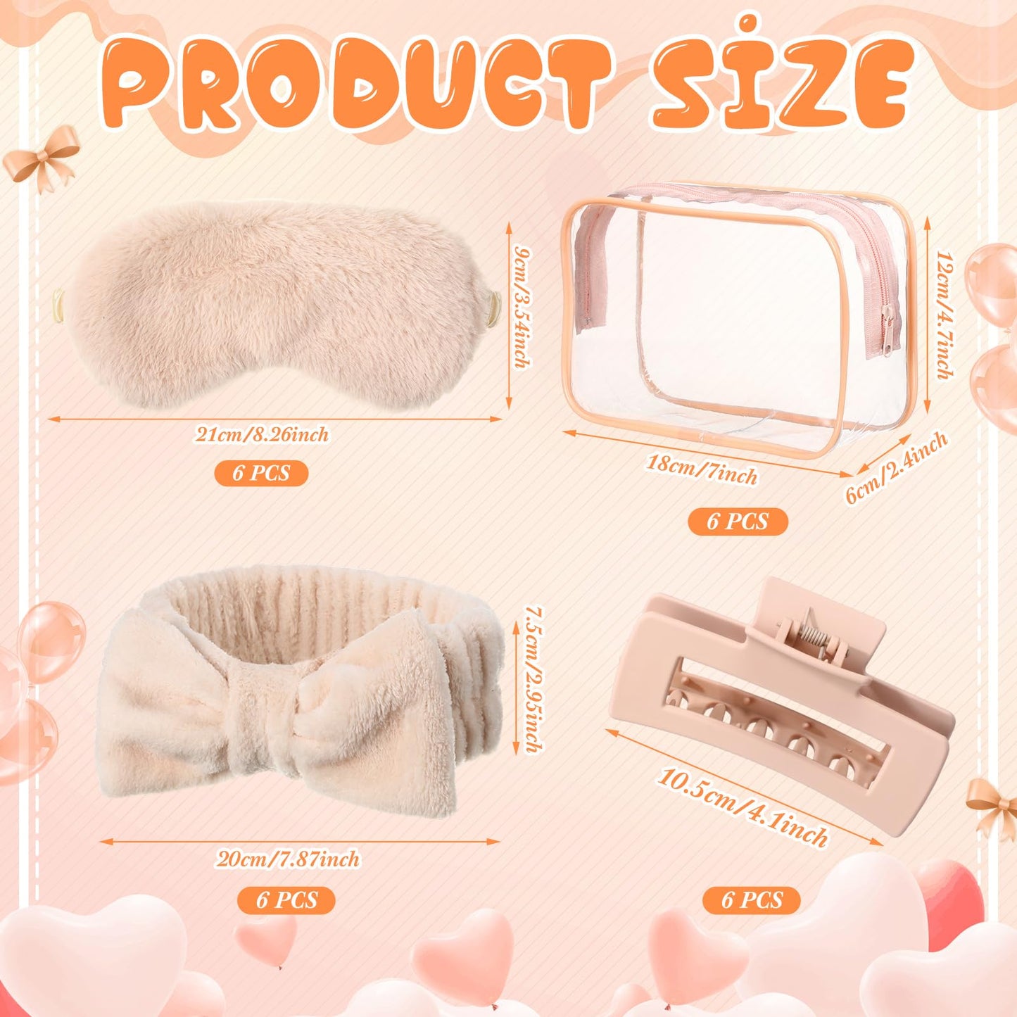 Spa Party Favors Supplies- Headband,Sleep Eye Mask,Hair Claw Clips, Clear Cosmetic Bags -24 Pcs