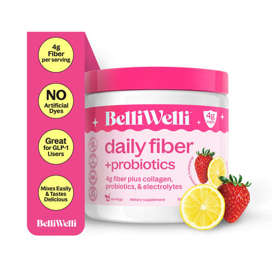 BelliWelli Fiber Supplement with Added Collagen Electrolytes & Probiotics /Gut Health Support (Strawberry Lemonade)