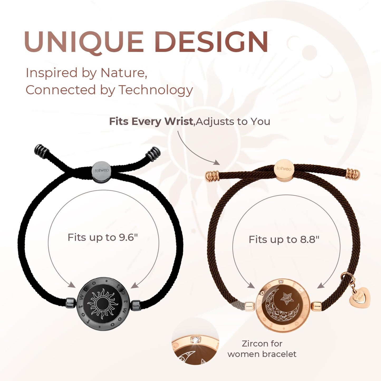 TOTWOO Long Distance Touch Bracelets for Couples, Vibration & Light up for Love Couples Bracelets | Long Distance Relationship Gifts for Girlfriend Bluetooth Pairing Jewelry