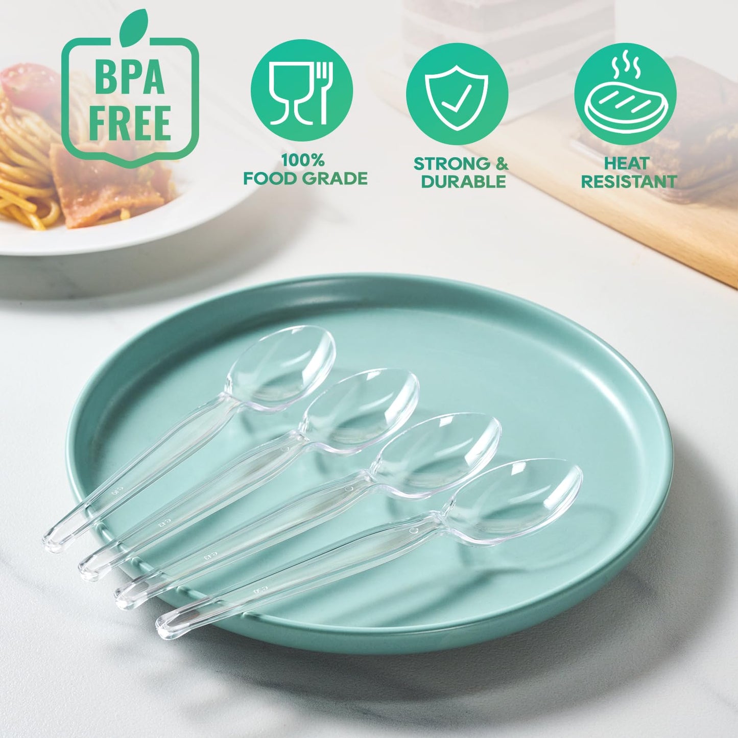 FOCUSLINE 360 Count 6.2 Inch Clear Plastic Spoons Heavy Duty