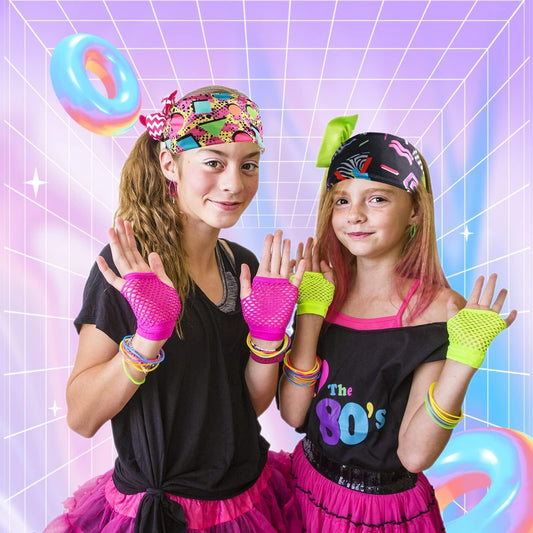 80s 90s Neon Headbands Outfit Accessories-4 Pack