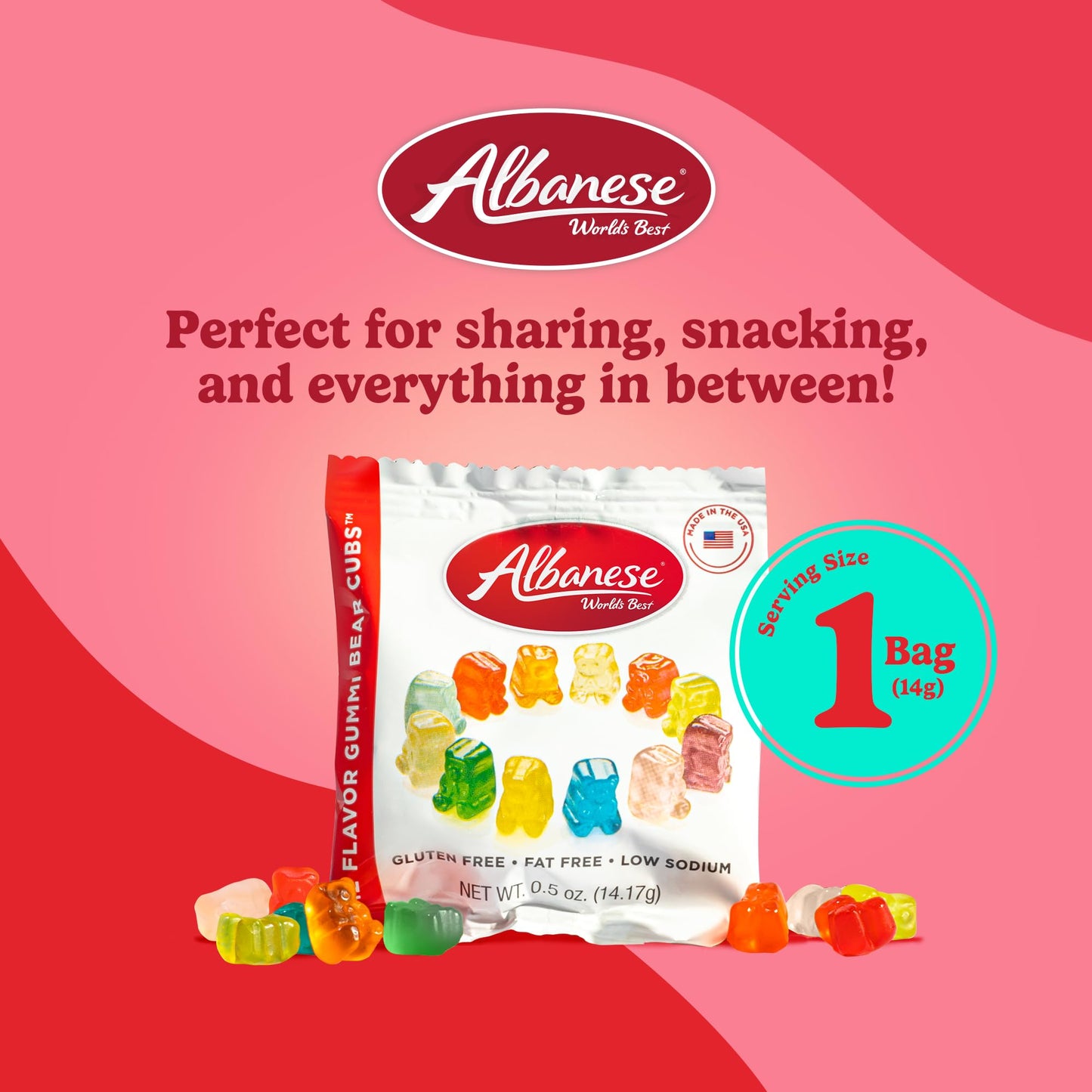 Albanese World's Best 12 Flavor Gummi Bear Cubs | 50-0.5oz Snack Packs