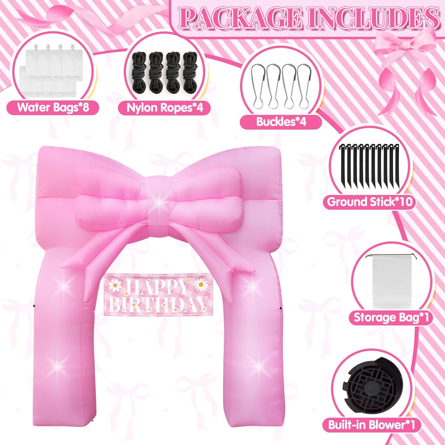 9FT Pink Bow Inflatable Decorations Giant Blow
