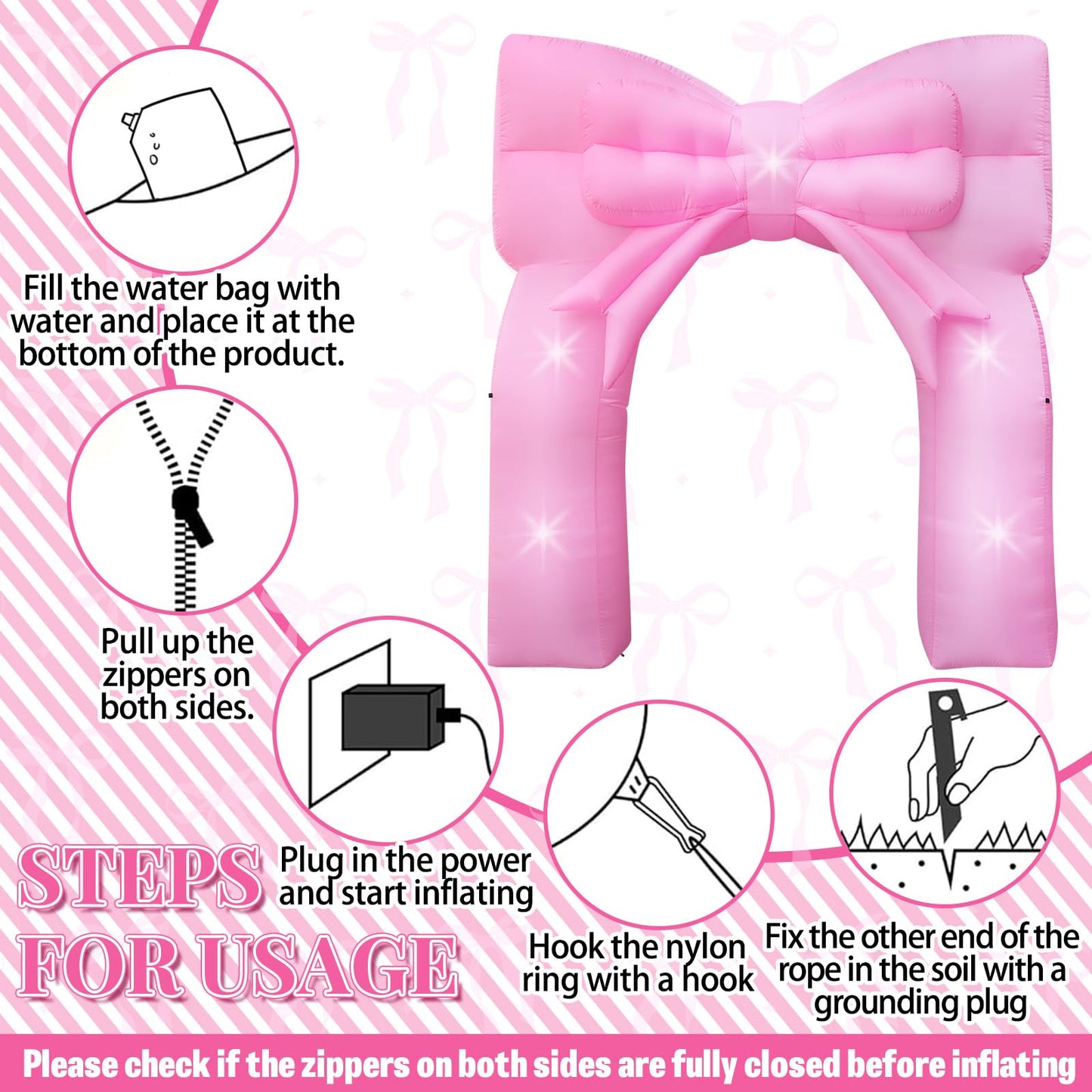 9FT Pink Bow Inflatable Decorations Giant Blow