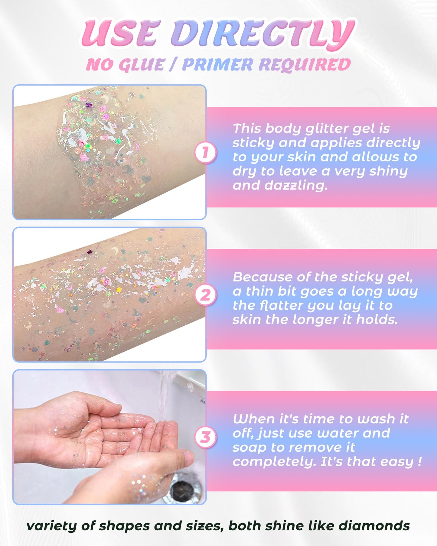 Clear White Face Body Glitter Gel- 6 Tubes (Amazon Find - SUMEITANG)