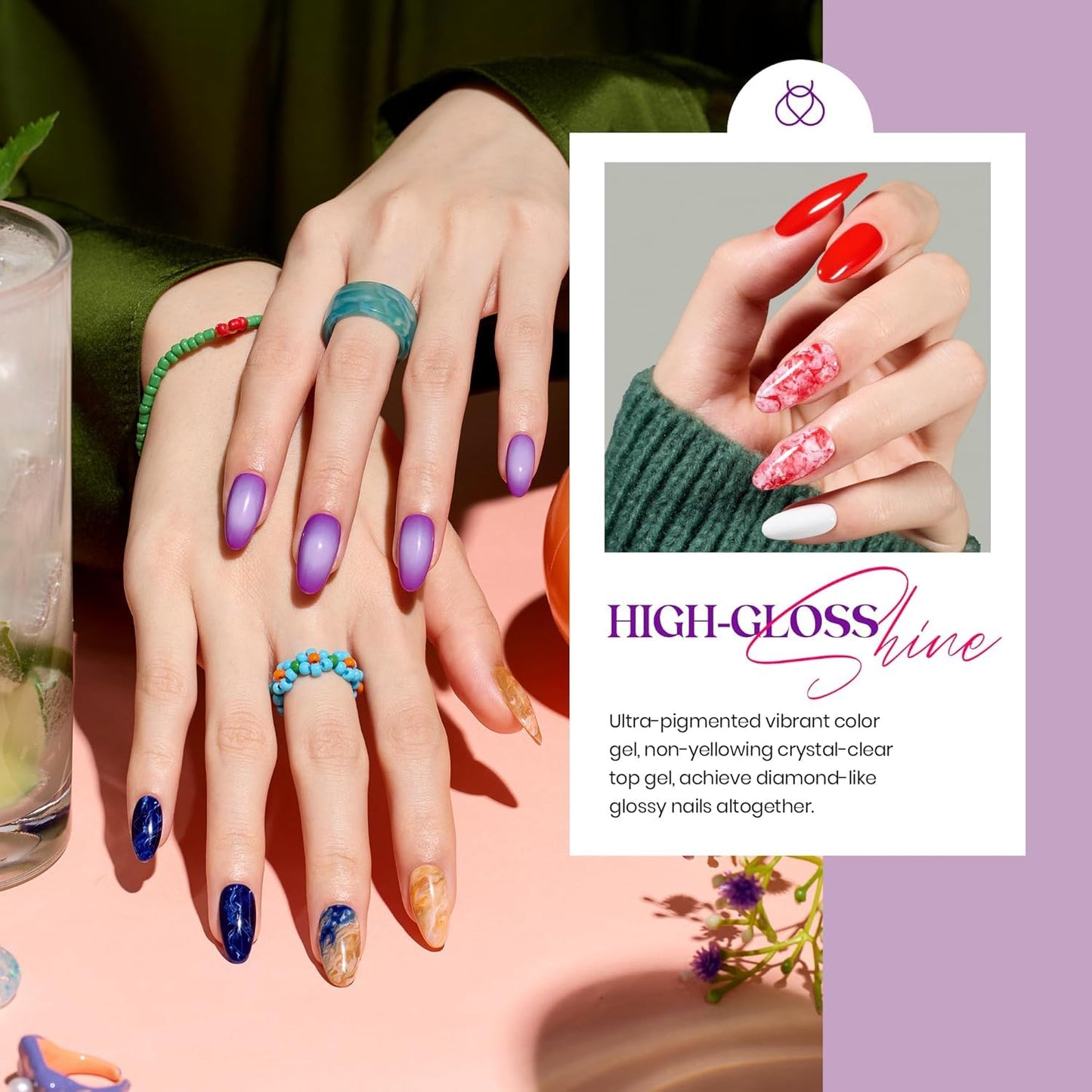 beetles Spring Gel Polish Set - Fingertip Palette, 32 Colors Polish Set with Base Top Coat Pink Red Blue Purple Brown Yellow Green Black White Uv LED Lamp Nails Gifts for Women