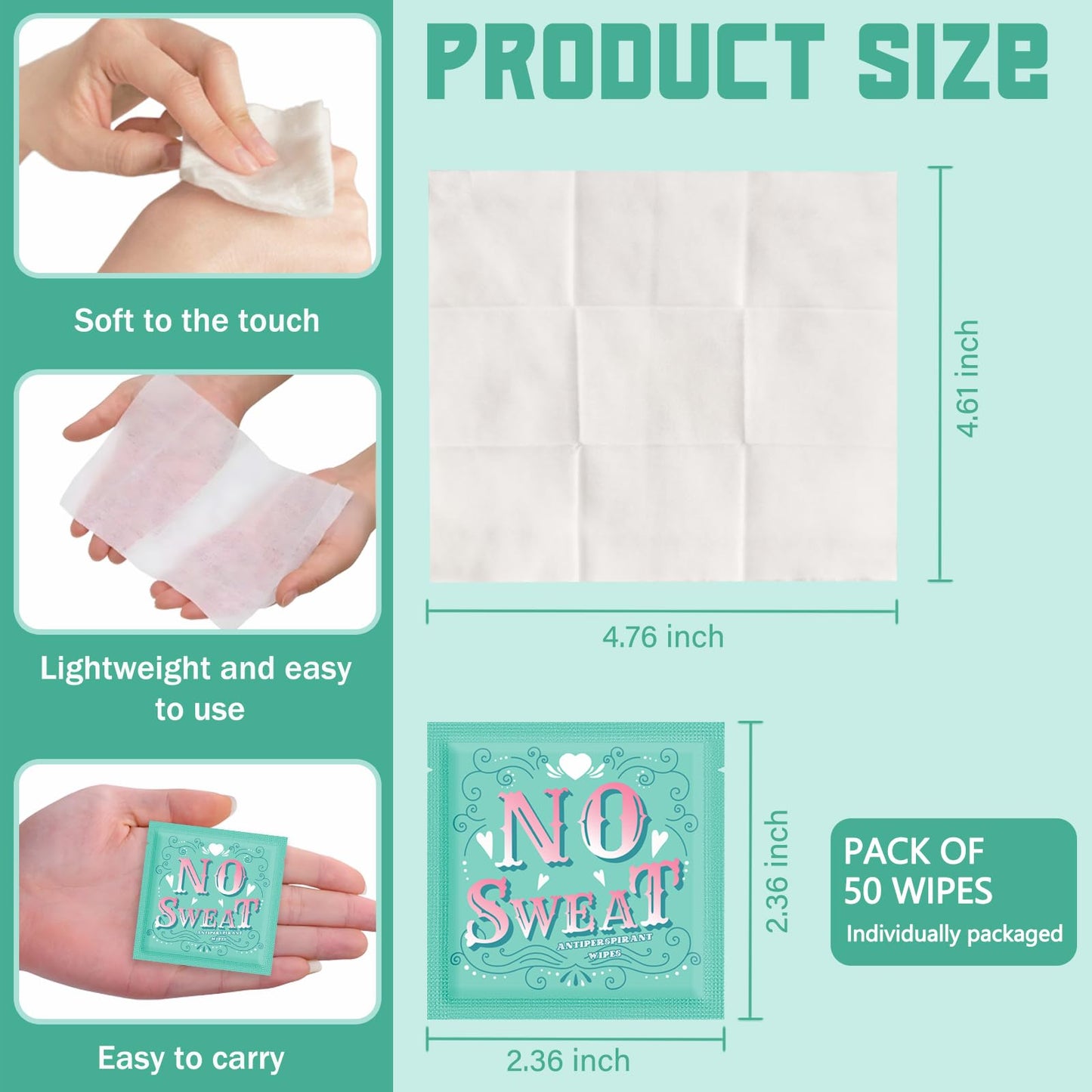 Travel Deodorant Individually Wrap Wipes- 50pc