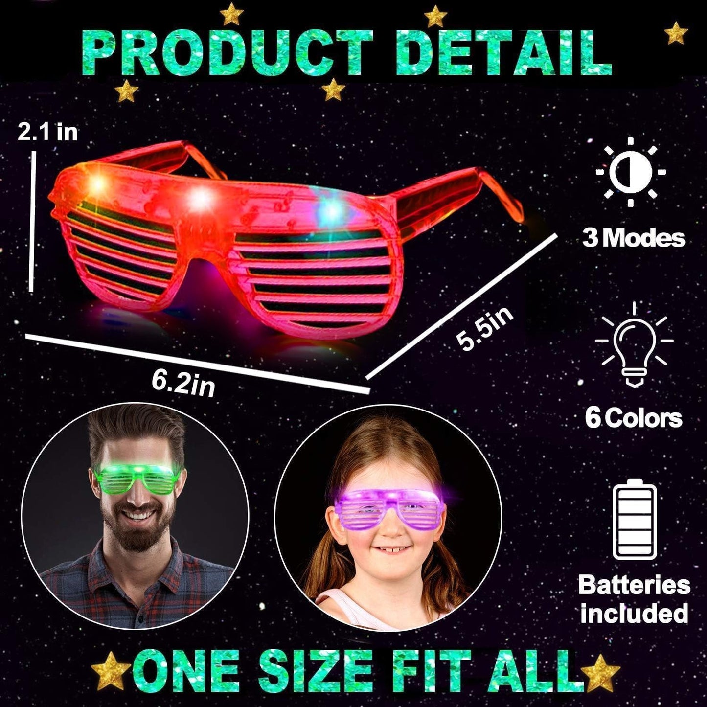 LED  Light Up Glasses Glow In The Dark Party Supplies-20 Pack