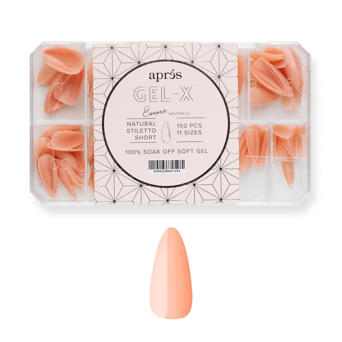 Apres Neutrals Gel-X Chloe Box Of Nail Tips, 11 Sizes -Natural Stiletto Short, 150pc