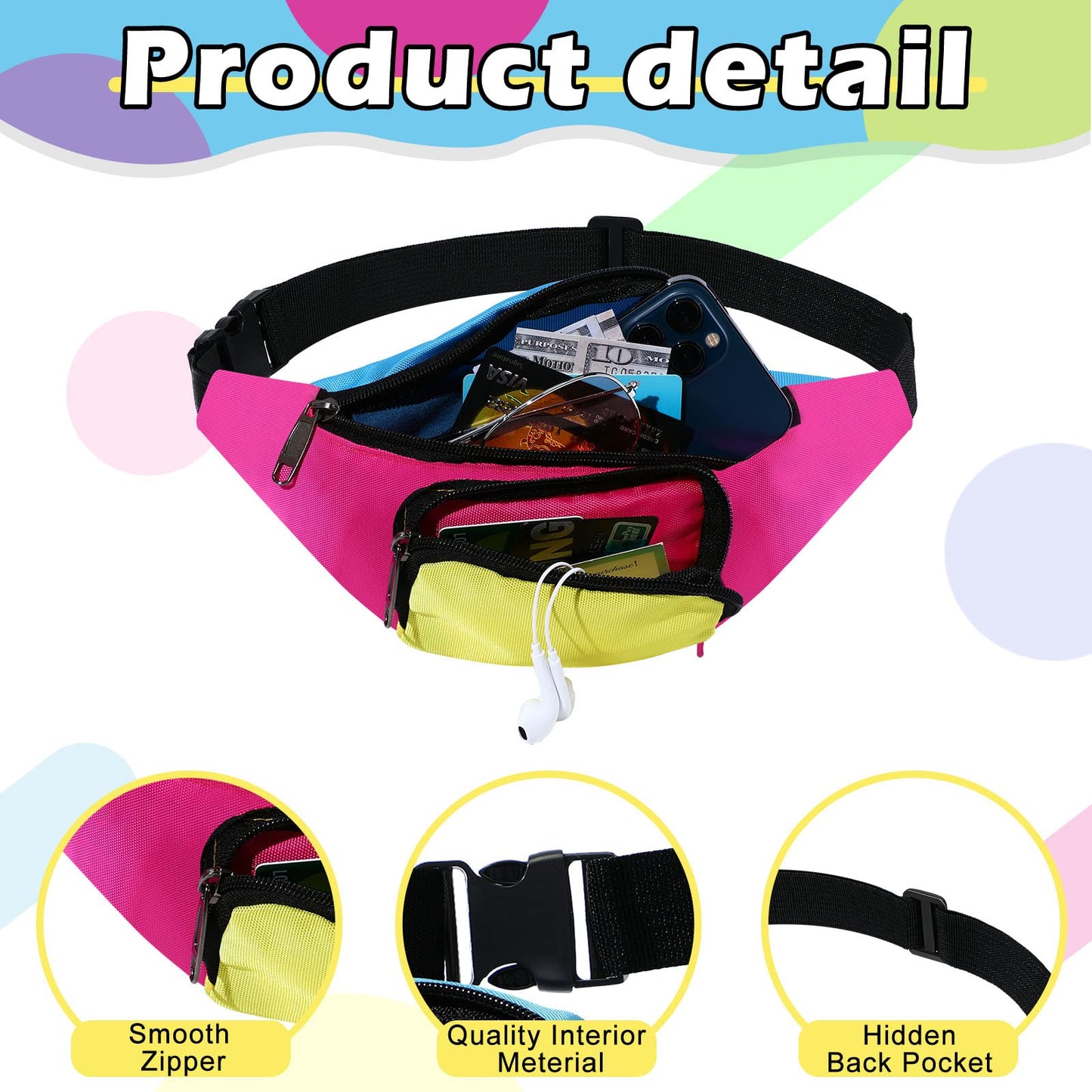 Retro 80s 90s Fanny Pack -4 Pcs