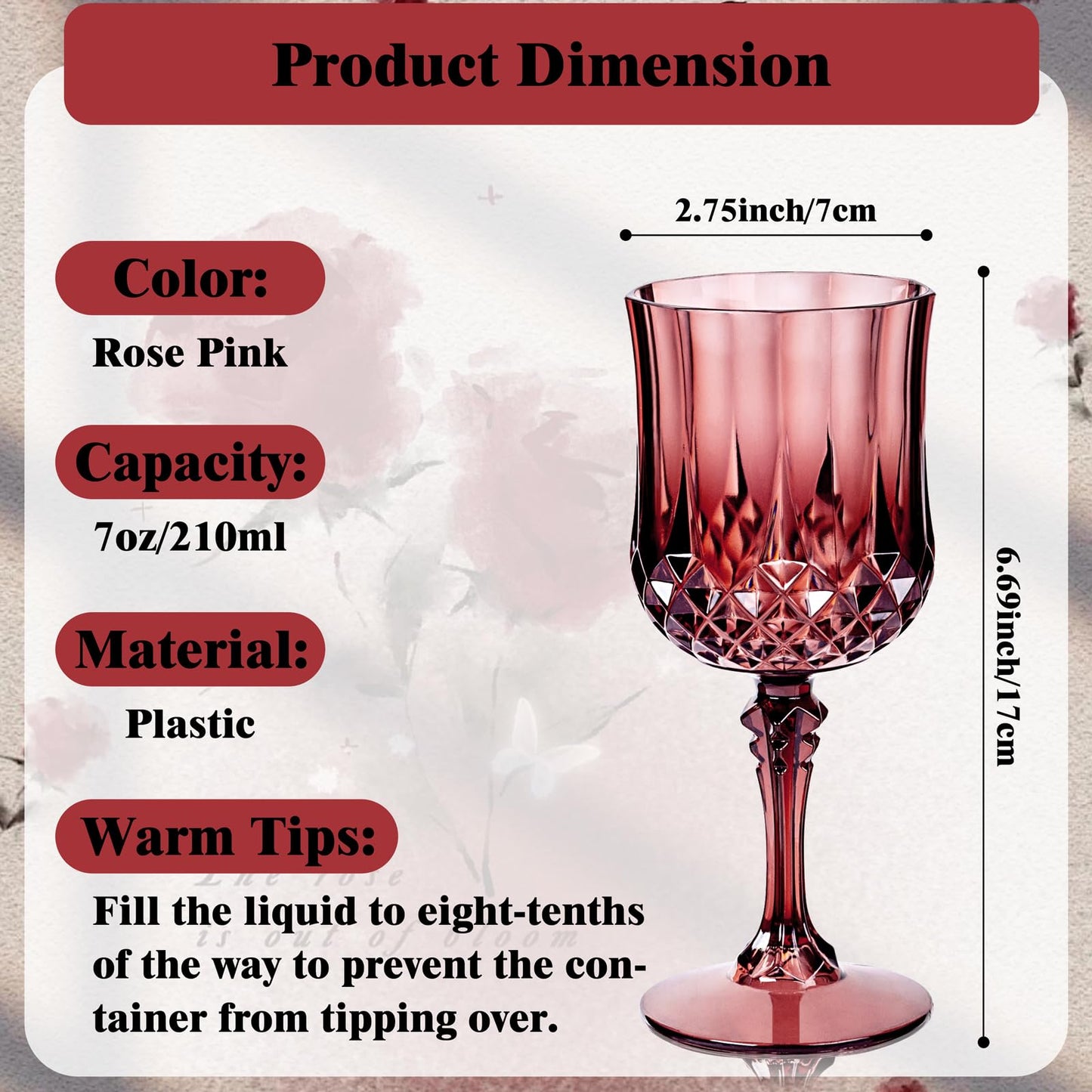 Burgundy Plastic Wine Glasses - 7 Oz Plastic Goblets for Party -24PCS