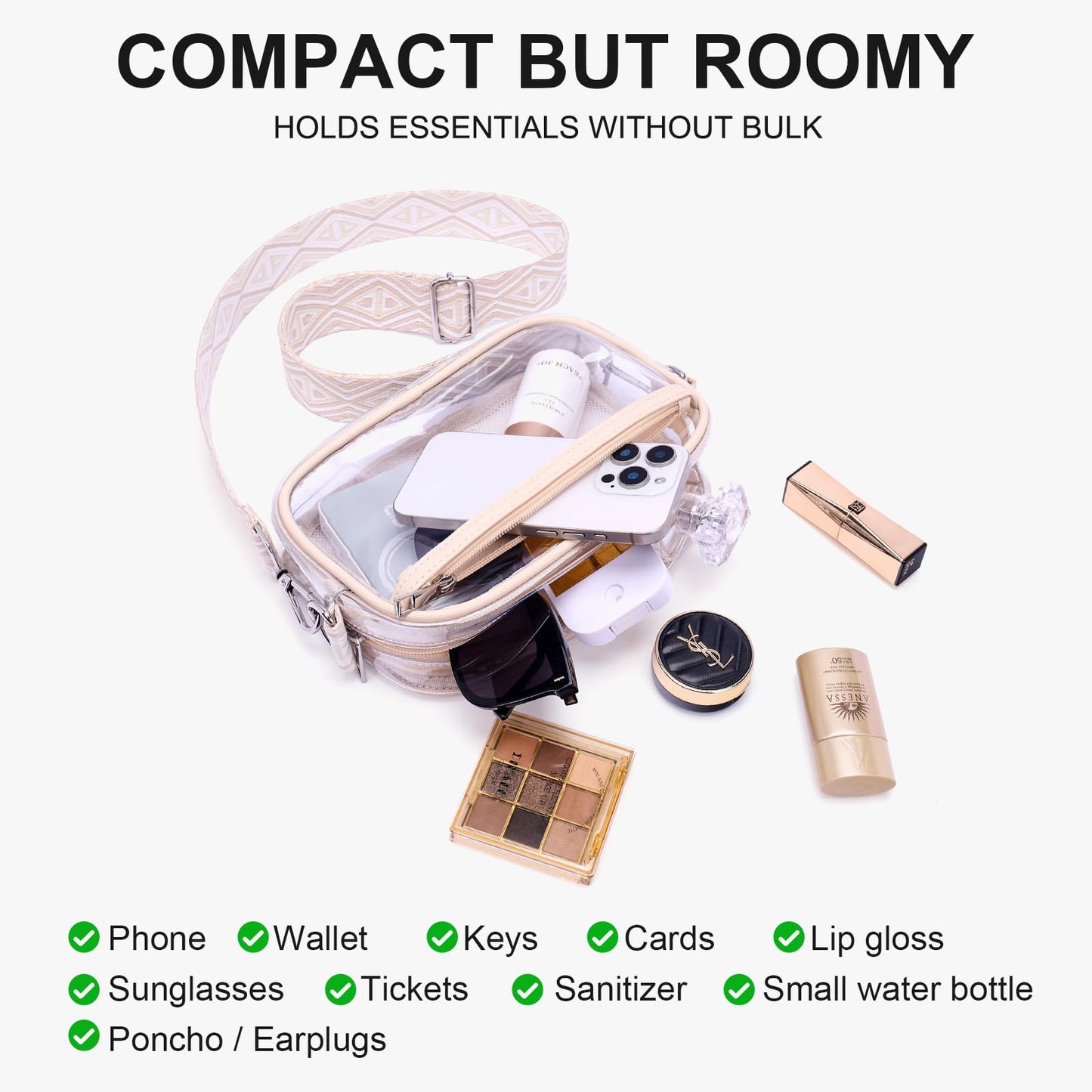 Clear Bag for Stadium Events Crossbody Bags for Women Transparent Purse for Concerts, Games, Festivals (Amazon Find - Frevaou)