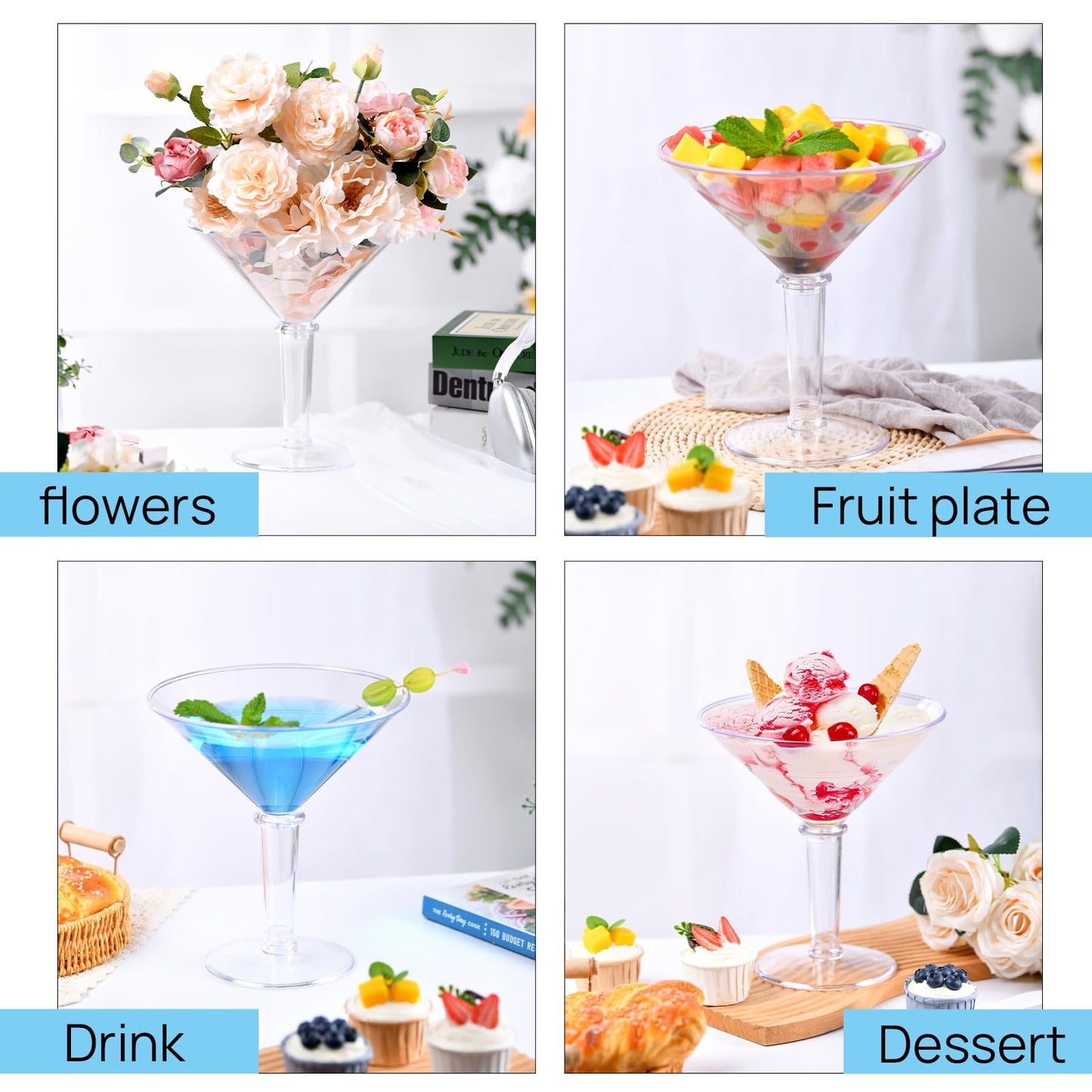 Giant Martini Glass Plastic Large Martini Glasses-48oz- 10pcs