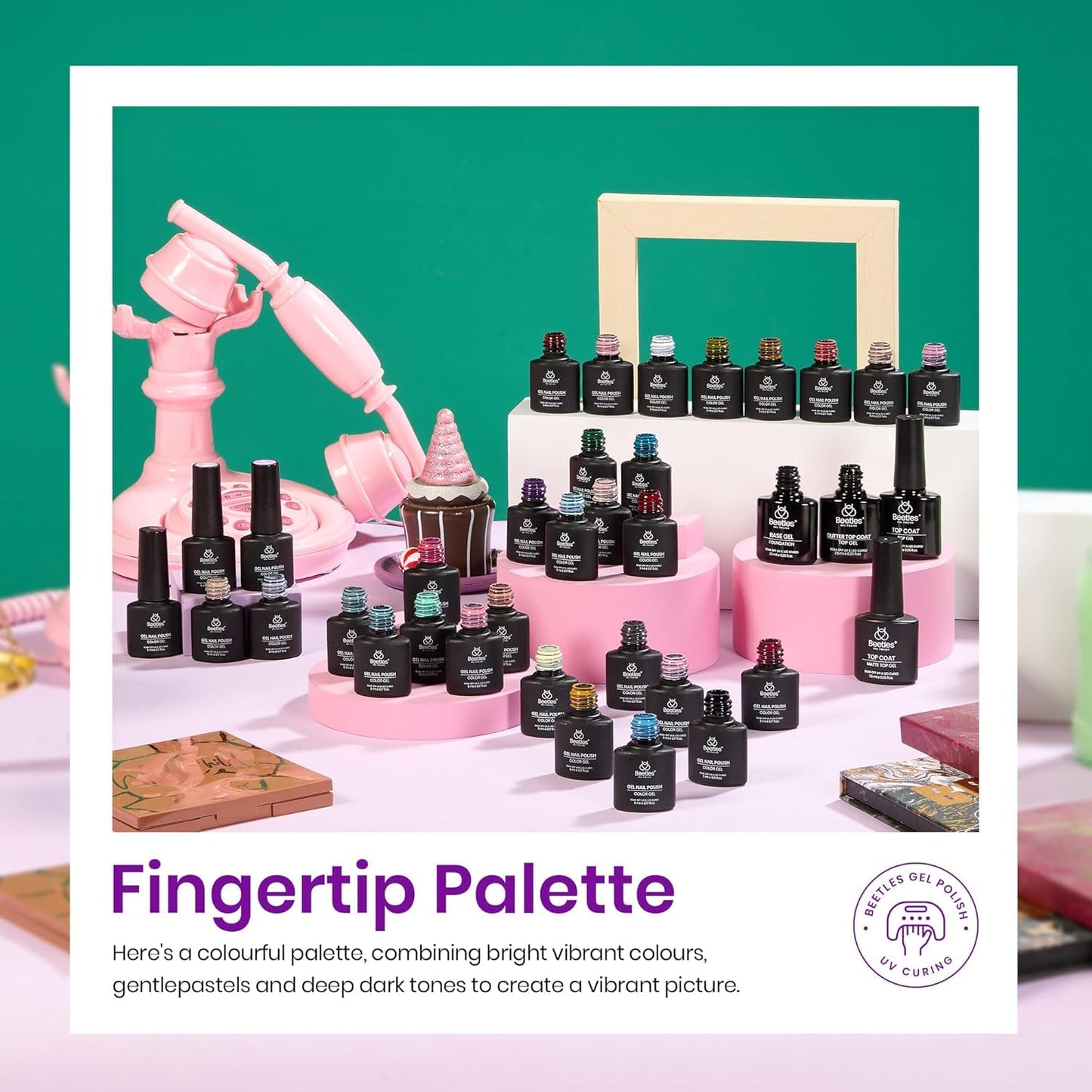 beetles Spring Gel Polish Set - Fingertip Palette, 32 Colors Polish Set with Base Top Coat Pink Red Blue Purple Brown Yellow Green Black White Uv LED Lamp Nails Gifts for Women