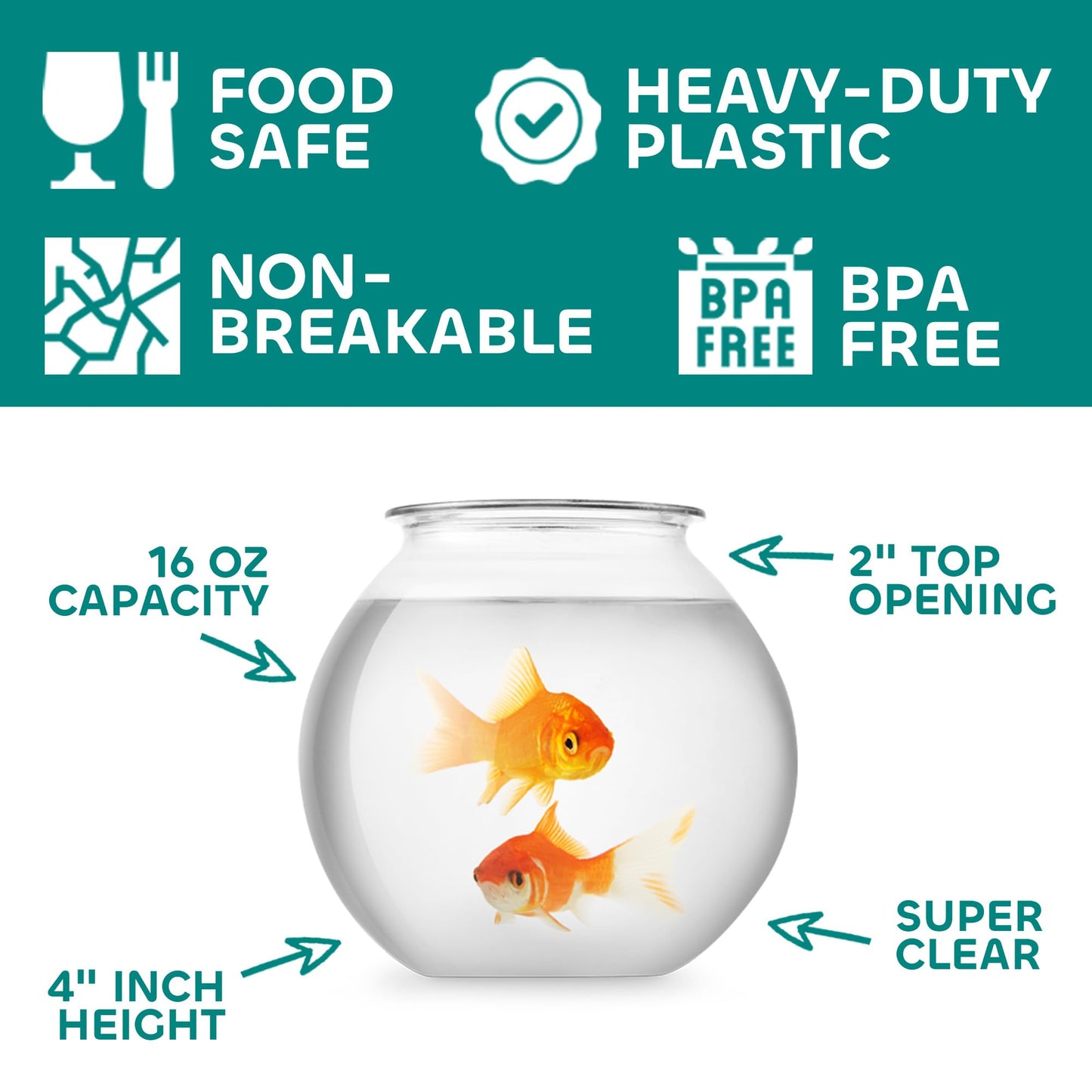 16 Oz Plastic Fish Bowl 4"- 60 Pack
