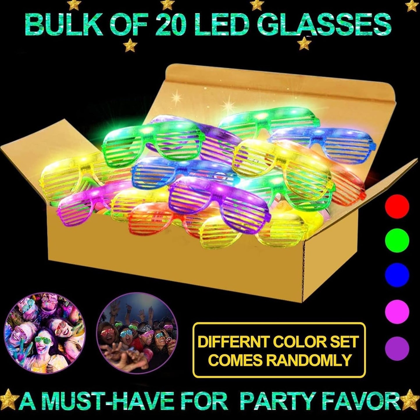 LED  Light Up Glasses Glow In The Dark Party Supplies-20 Pack