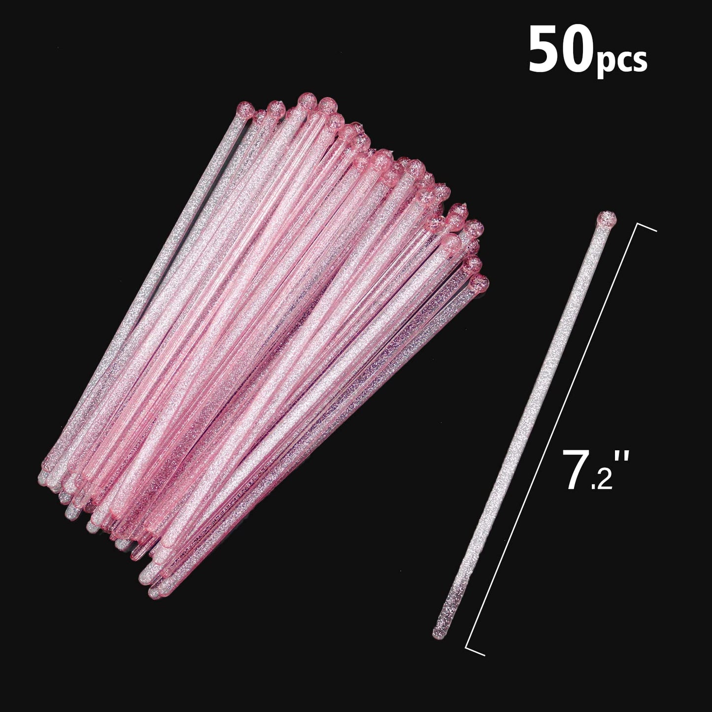 Pink Glitter Plastic Swizzle Sticks-50-PCS