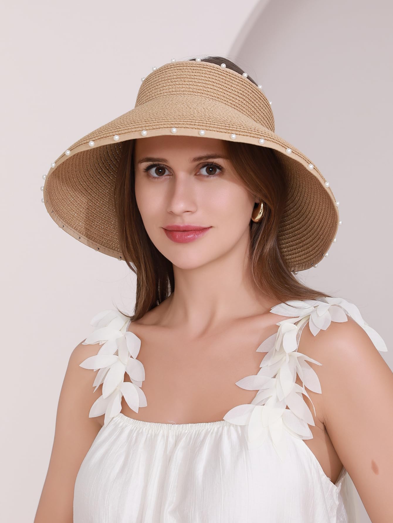Straw Sun Visor Wide Brim Straw Sun Hat Floppy Foldable (Amazon Find - ZIYANGKELE)
