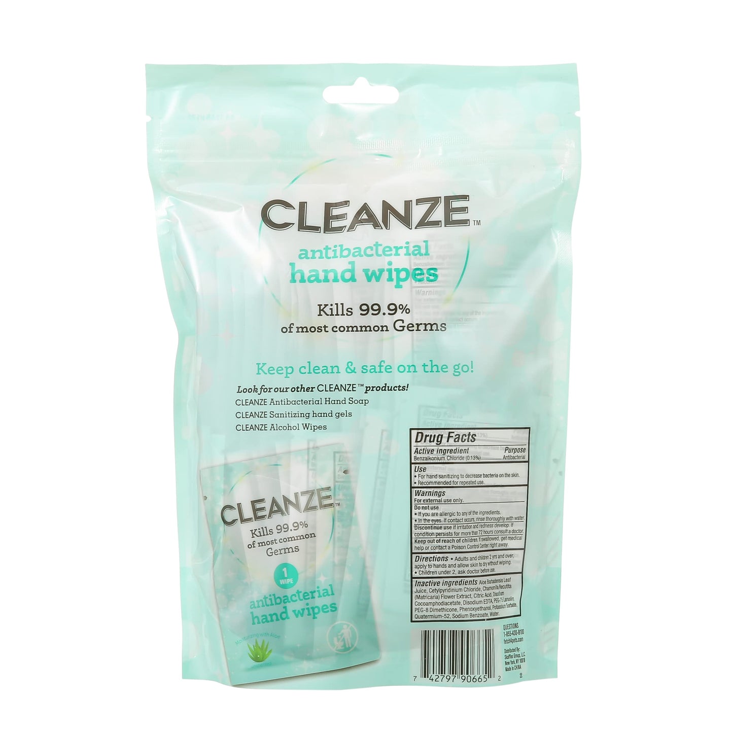 Cleanze Antibacterial Hand Sanitizing Individual Hand Wipe Packets, 50pc