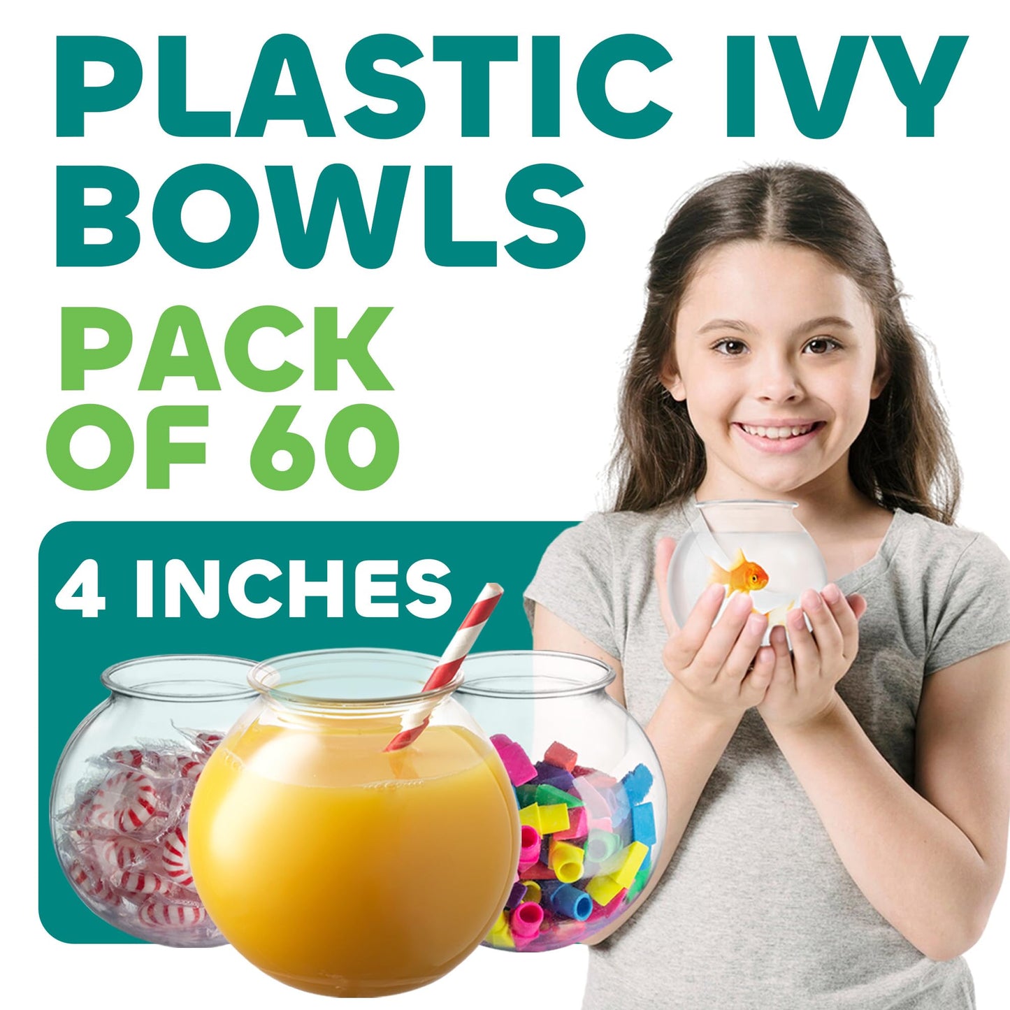 16 Oz Plastic Fish Bowl 4"- 60 Pack