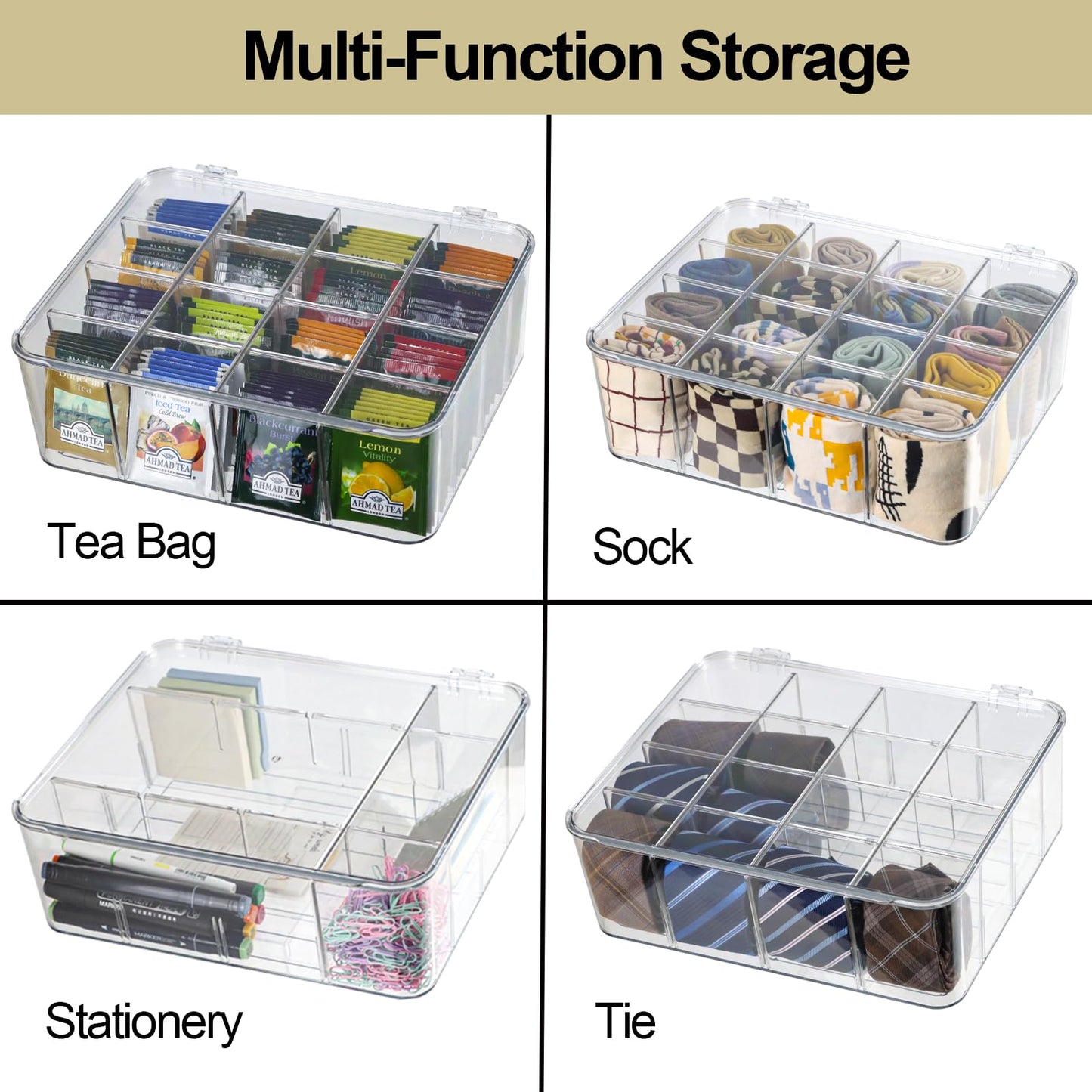 Drawer Organizer, 16 Compartment Removable Divided Plastic Storage Bin with Lid (Amazon Find - ZEXALOR)