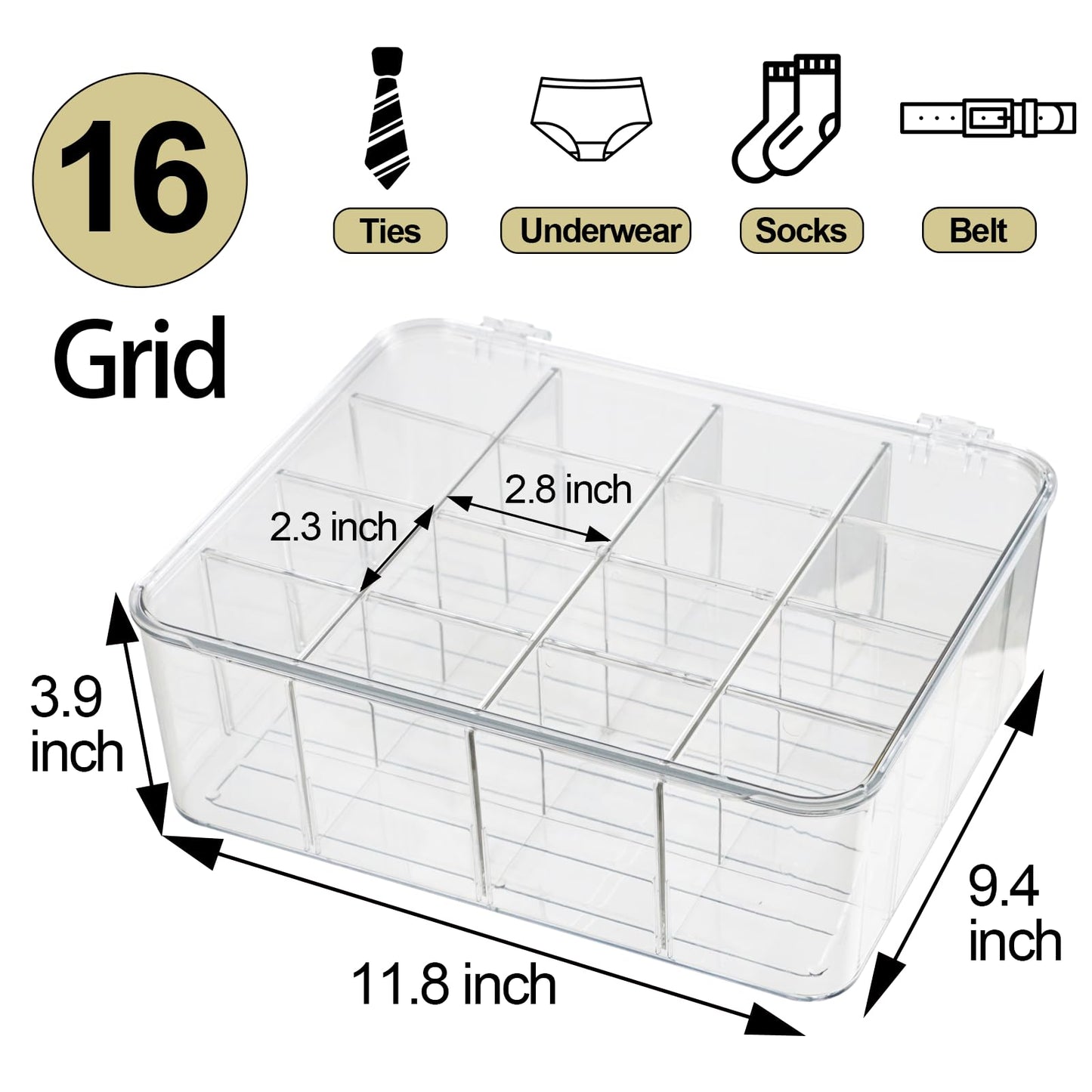 Drawer Organizer, 16 Compartment Removable Divided Plastic Storage Bin with Lid (Amazon Find - ZEXALOR)
