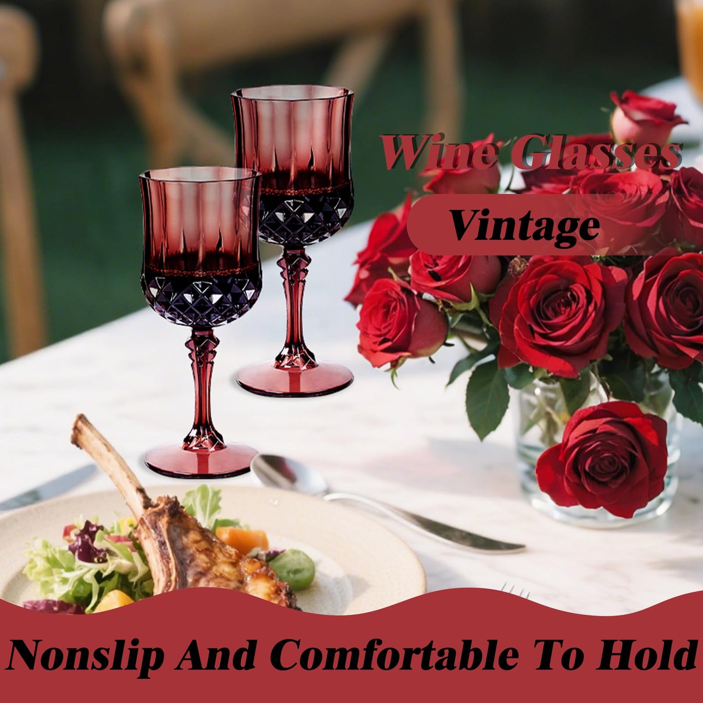 Burgundy Plastic Wine Glasses - 7 Oz Plastic Goblets for Party -24PCS