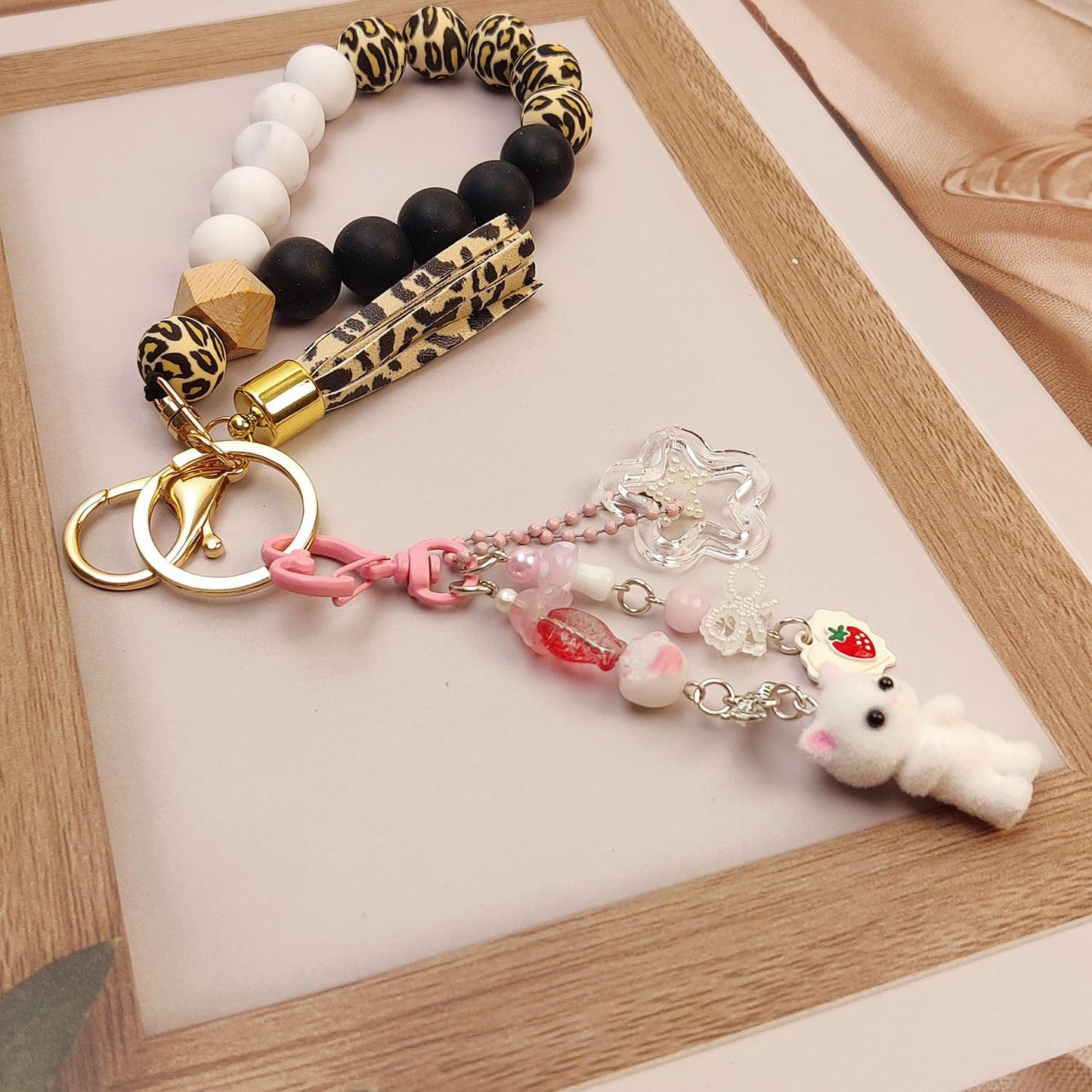 Nalefow Cute Pink Keychain, Fuzzy Cat Keychain Aesthetic Y2K Charms Stylish Keychains Accessories for Bag Charms Purse Gifts (2PCS Grey Pink Cat Sets)
