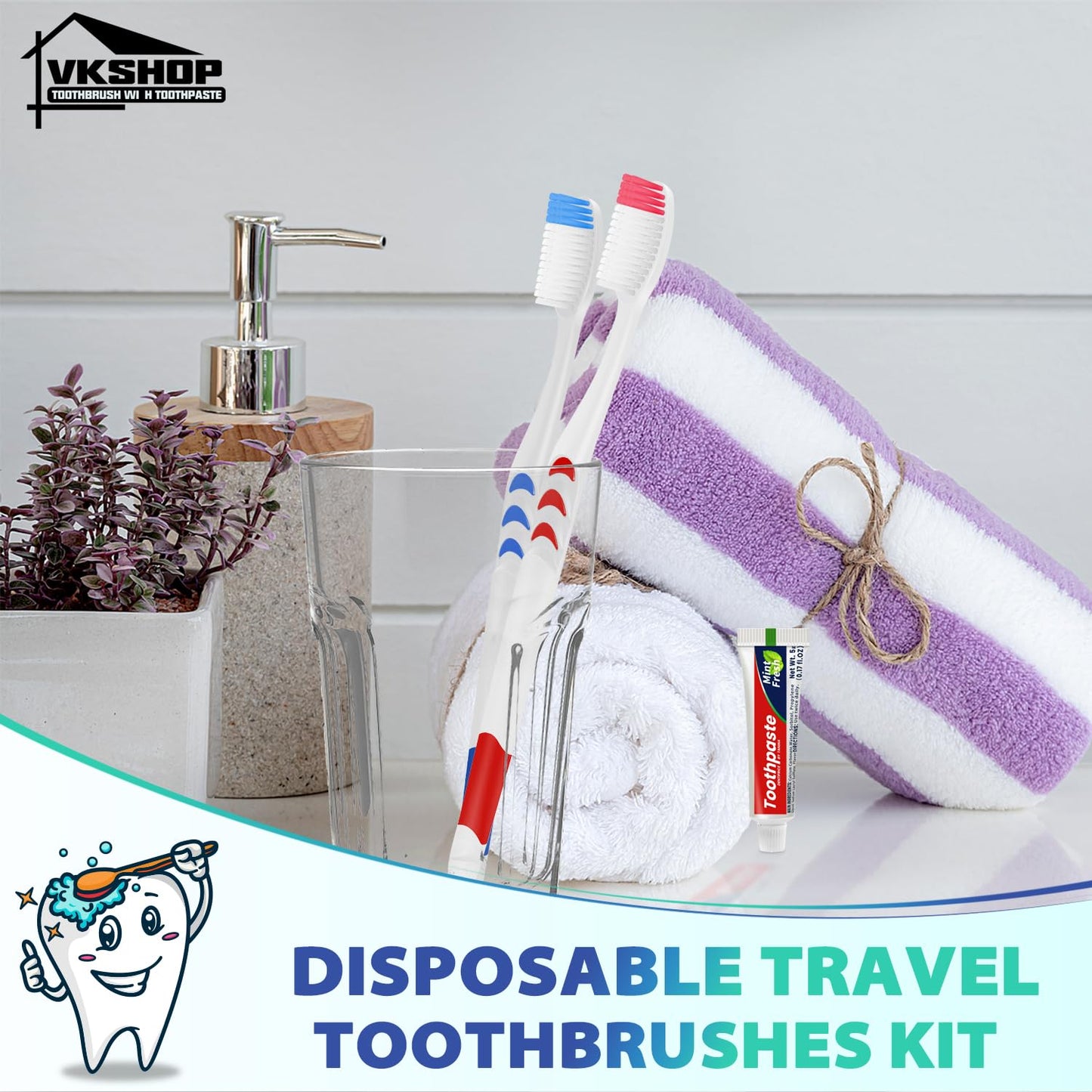 Disposable Toothbrush with Toothpaste, Individually Wrapped-24 Pack