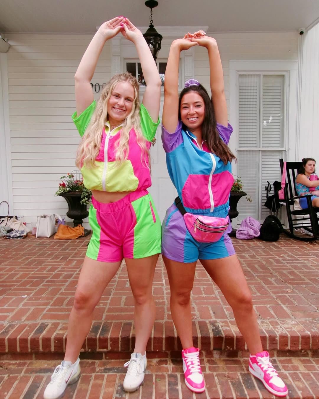 Women's Color Block 80s 90s Outfit 2 Piece Short Sleeve Costume