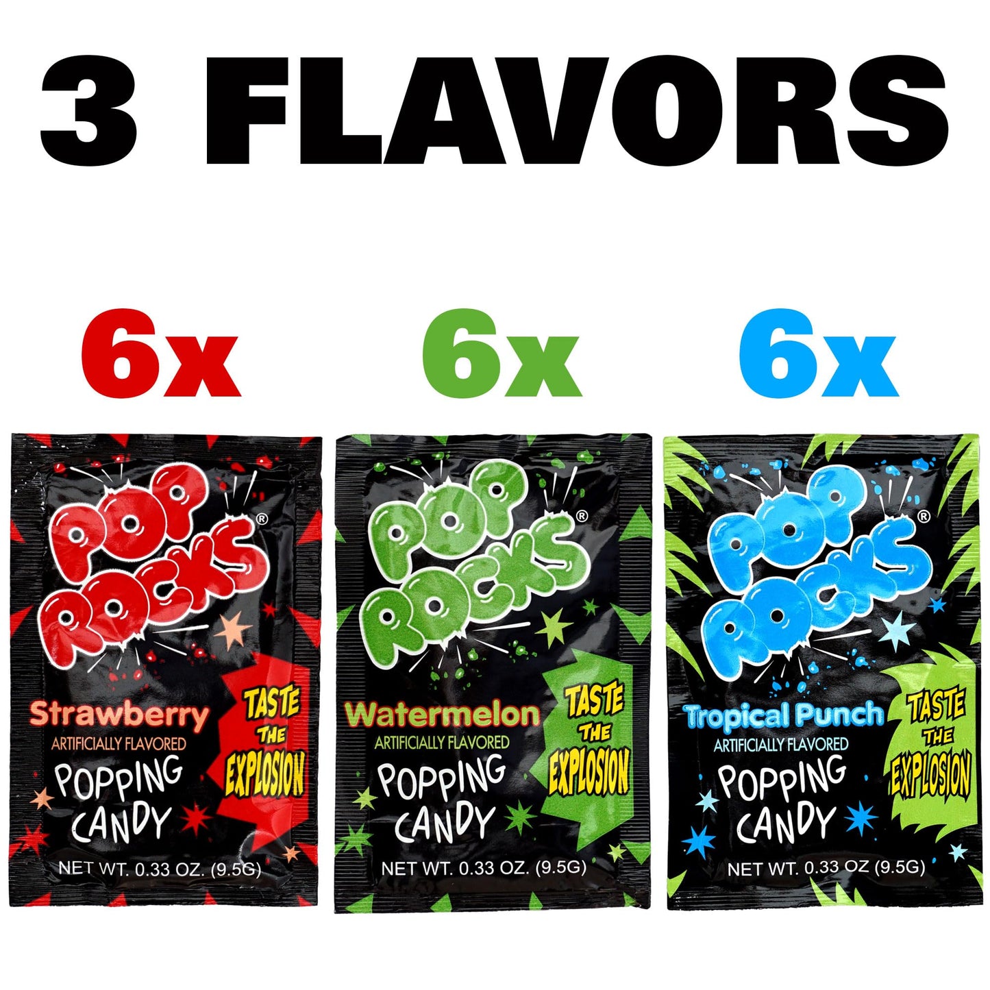 Pop Rocks Candy- 6 Flavors of Each-18 Pack